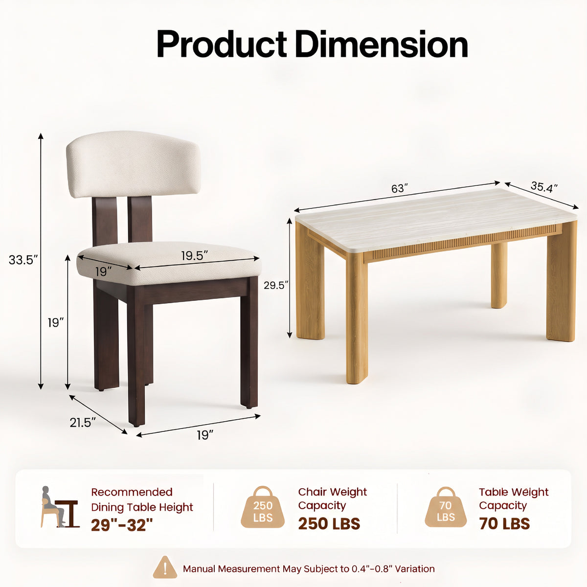 COLAMY VERSE 63" Dining Table with HALO Modern Upholstered Wood Dining Chair Set for 4–6