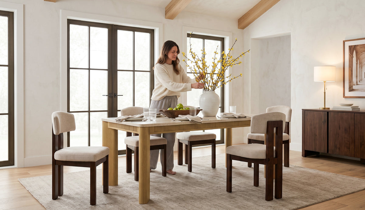 COLAMY VERSE 63" Dining Table with HALO Modern Upholstered Wood Dining Chair Set for 4–6