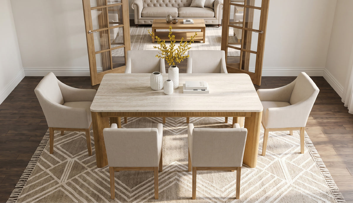 COLAMY VERSE 63" Dining Table with ELVIA Upholstered Dining Chair with Arms Set for 4