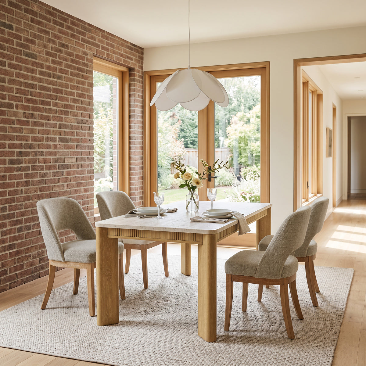 COLAMY VERSE 63" Dining Table with ELVIA Upholstered Dining Chairs Set for 4–6