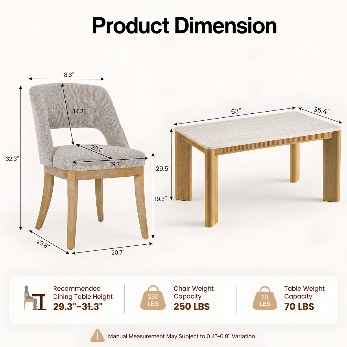 COLAMY VERSE 63" Dining Table with ELVIA Upholstered Dining Chairs Set for 4–6