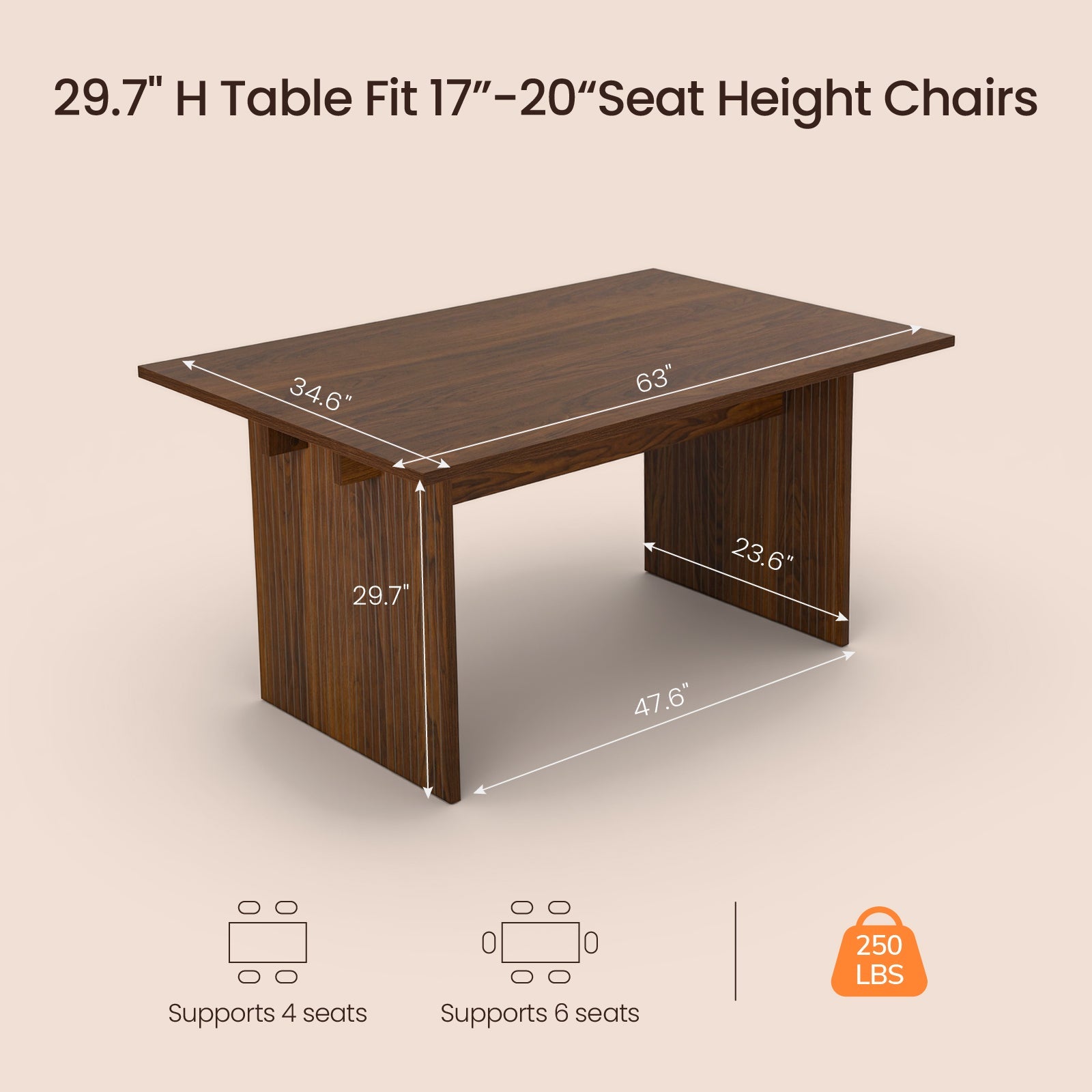 COLAMY HALO 63 inch dining table with modern farmhouse woodgrain finish