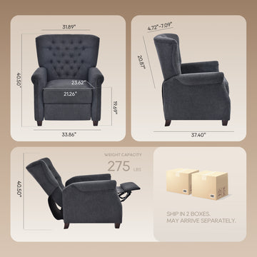 COLAMY Nailhead Trim Wingback Recliner