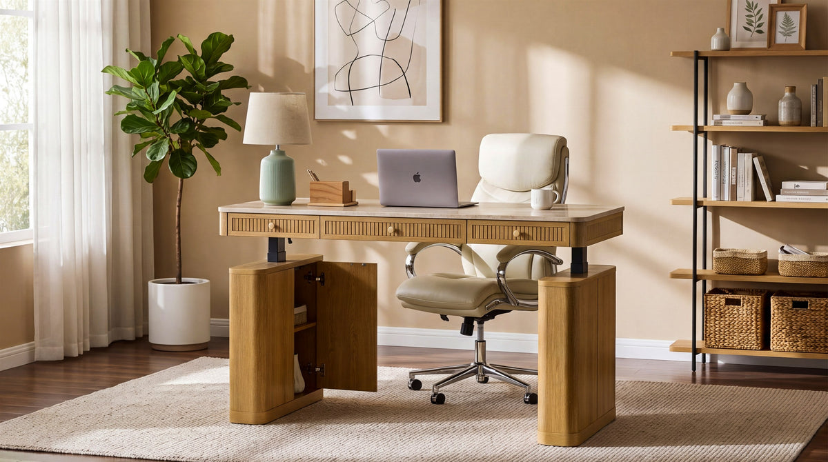 COLAMY VERSE Modern Fluted Electric Adjustable Standing Desk with Storage
