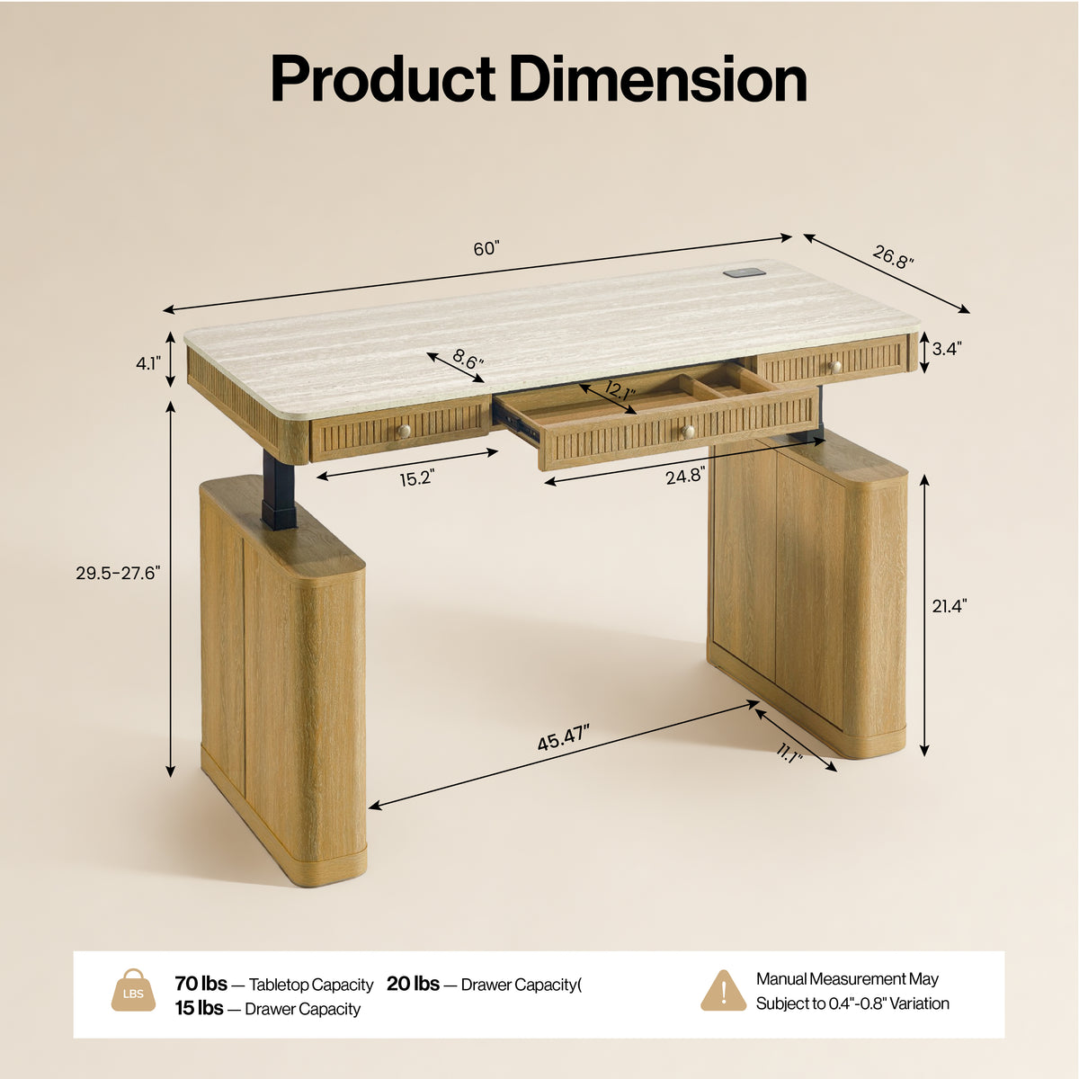 COLAMY VERSE Modern Fluted Electric Adjustable Standing Desk with Storage