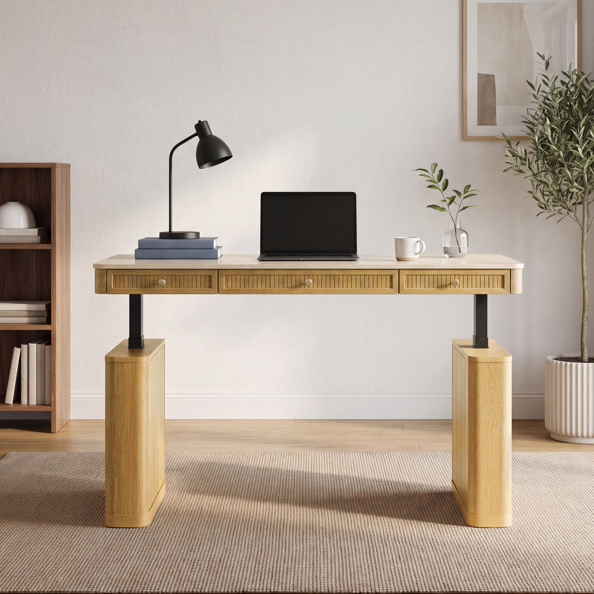 COLAMY VERSE Modern Fluted Electric Adjustable Standing Desk with Storage
