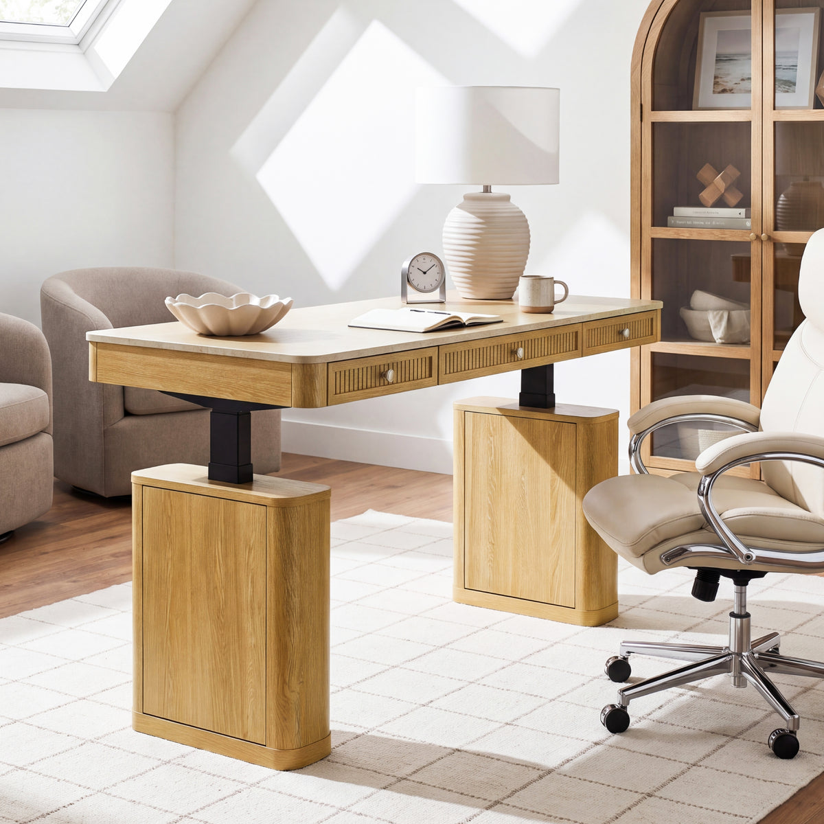 COLAMY VERSE Modern Fluted Electric Adjustable Standing Desk with Storage