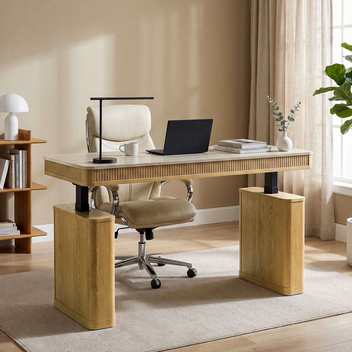 COLAMY VERSE Modern Fluted Electric Adjustable Standing Desk with Storage