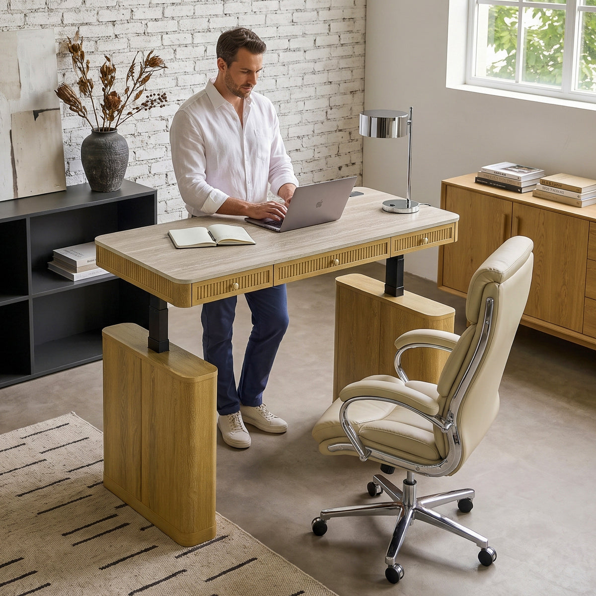 COLAMY VERSE Modern Fluted Electric Adjustable Standing Desk with Storage