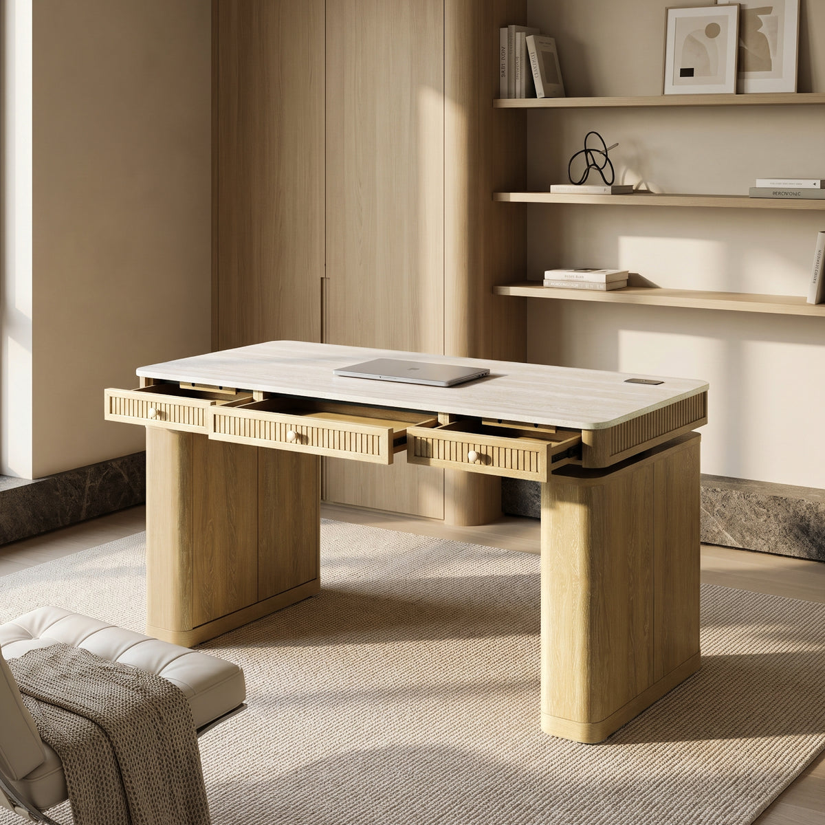 COLAMY VERSE Modern Fluted Electric Adjustable Standing Desk with Storage