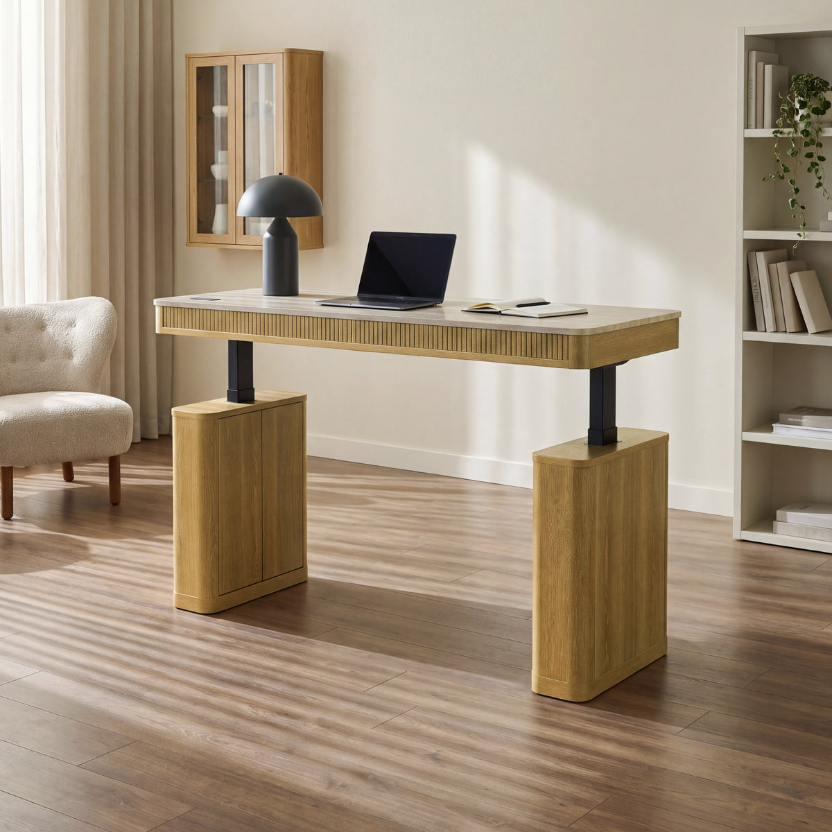 COLAMY VERSE Modern Fluted Electric Adjustable Standing Desk with Storage