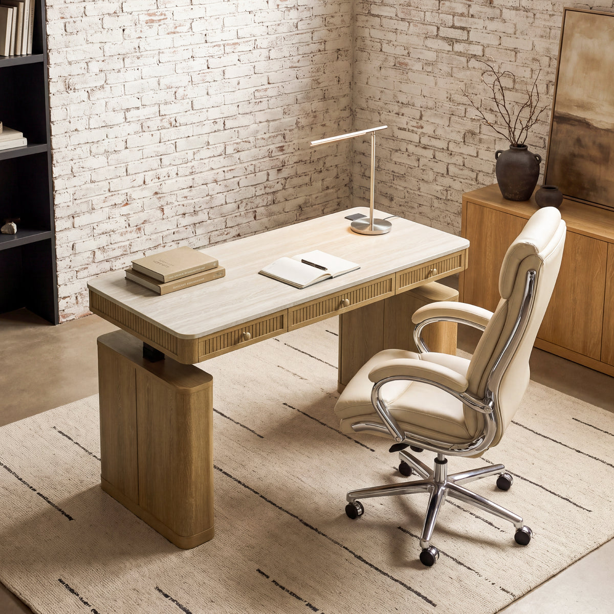 COLAMY VERSE Modern Fluted Electric Adjustable Standing Desk with Storage