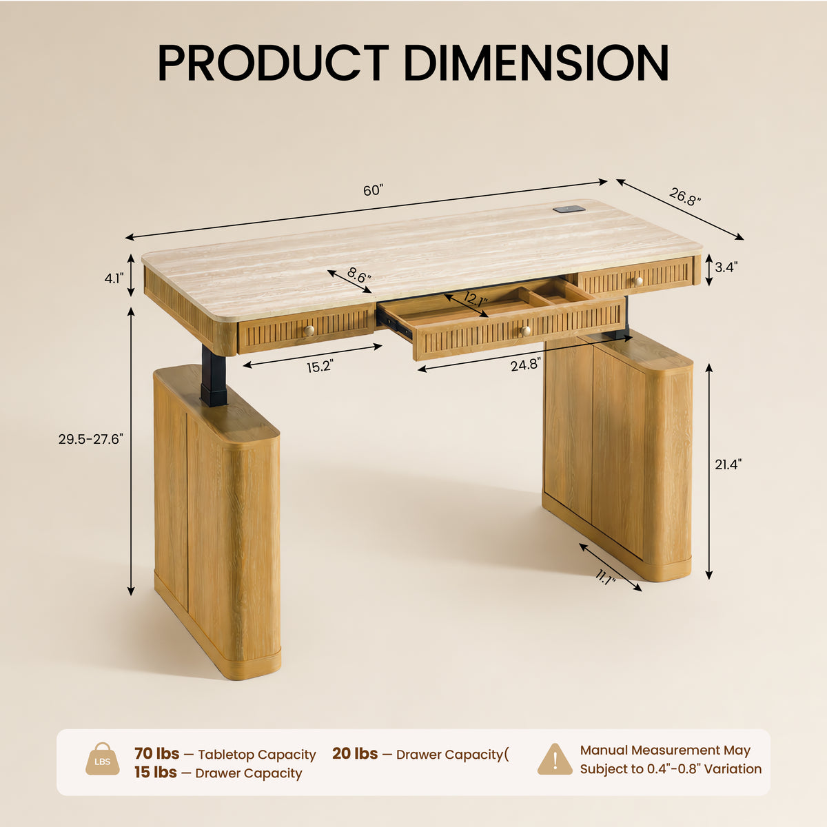 COLAMY VERSE Modern Fluted Electric Adjustable Standing Desk with Storage