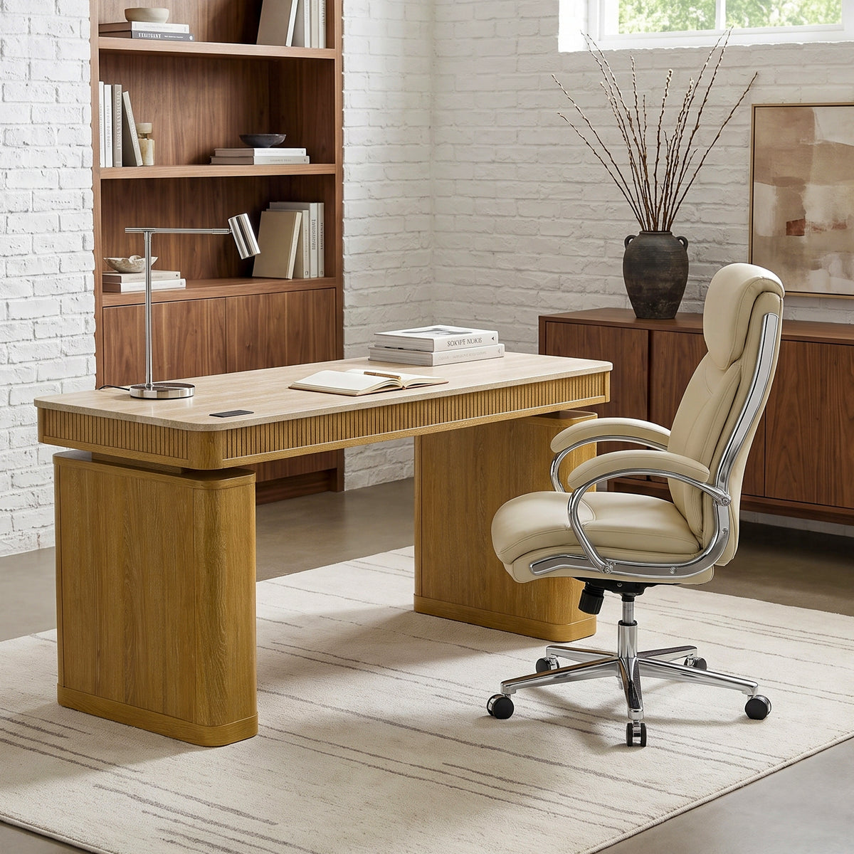 COLAMY VERSE Modern Fluted Electric Adjustable Standing Desk with Storage