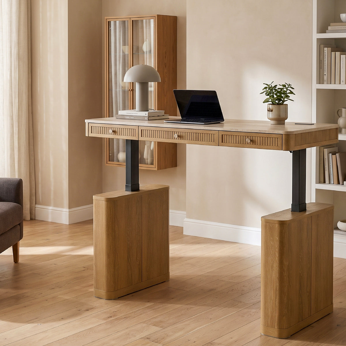 COLAMY VERSE Modern Fluted Electric Adjustable Standing Desk with Storage