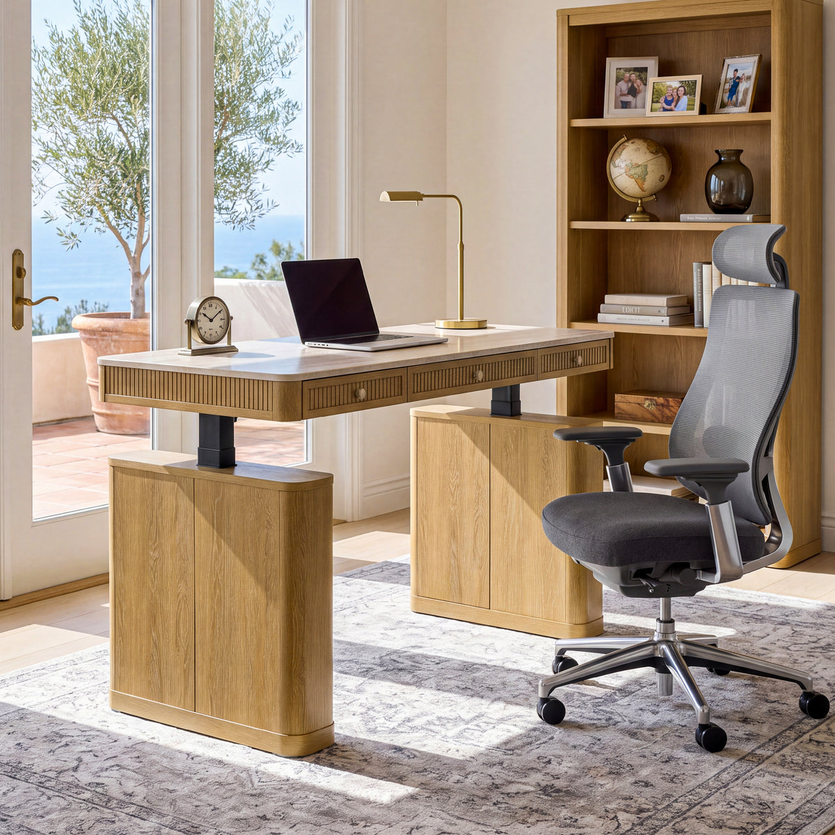 COLAMY VERSE Modern Fluted Electric Adjustable Standing Desk with Storage