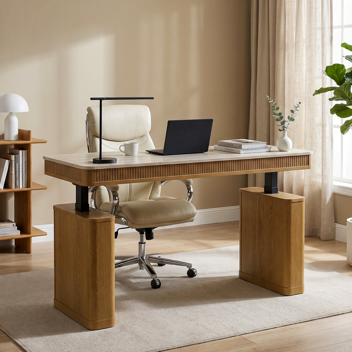 COLAMY VERSE Modern Fluted Electric Adjustable Standing Desk with Storage