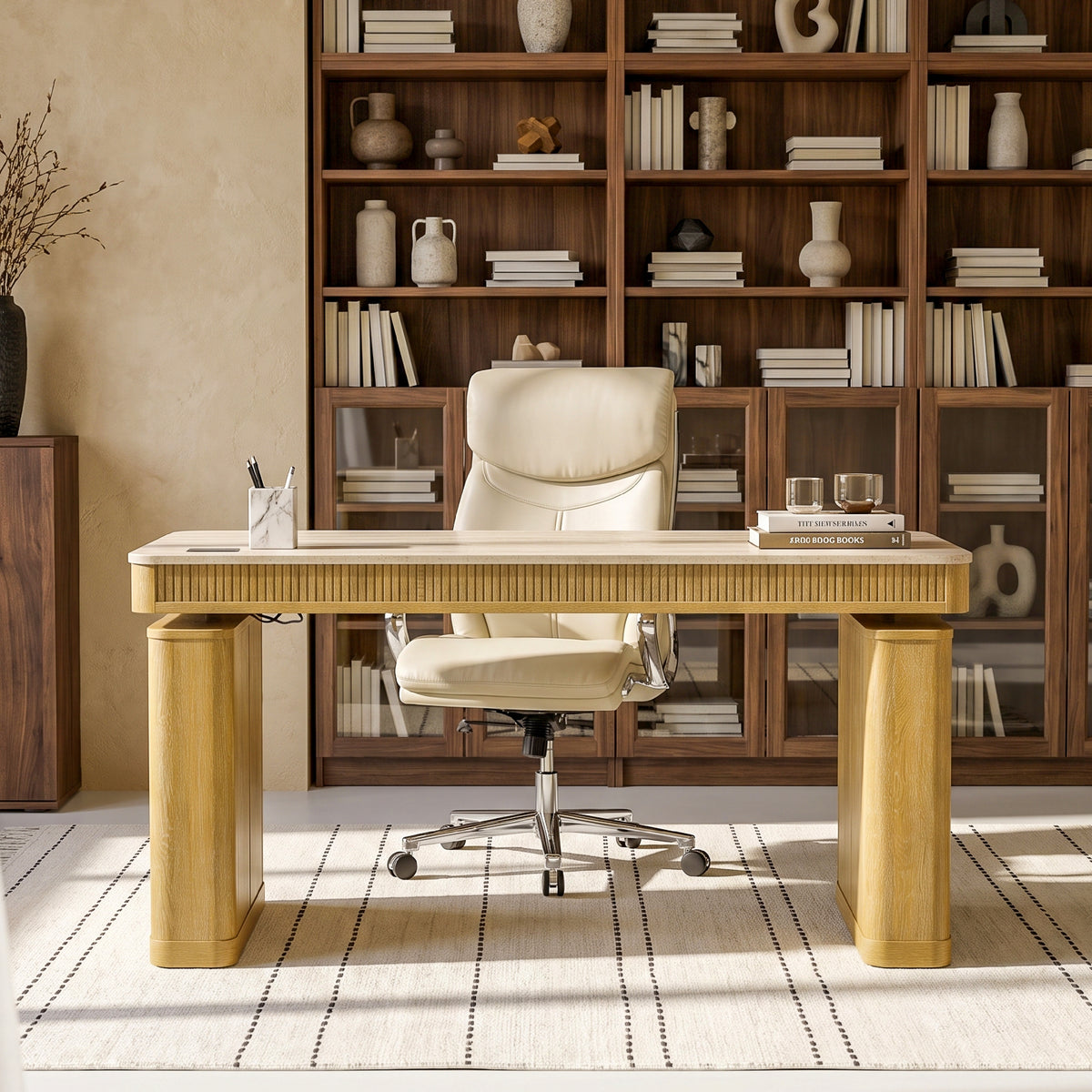 COLAMY VERSE Modern Fluted Electric Adjustable Standing Desk with Storage