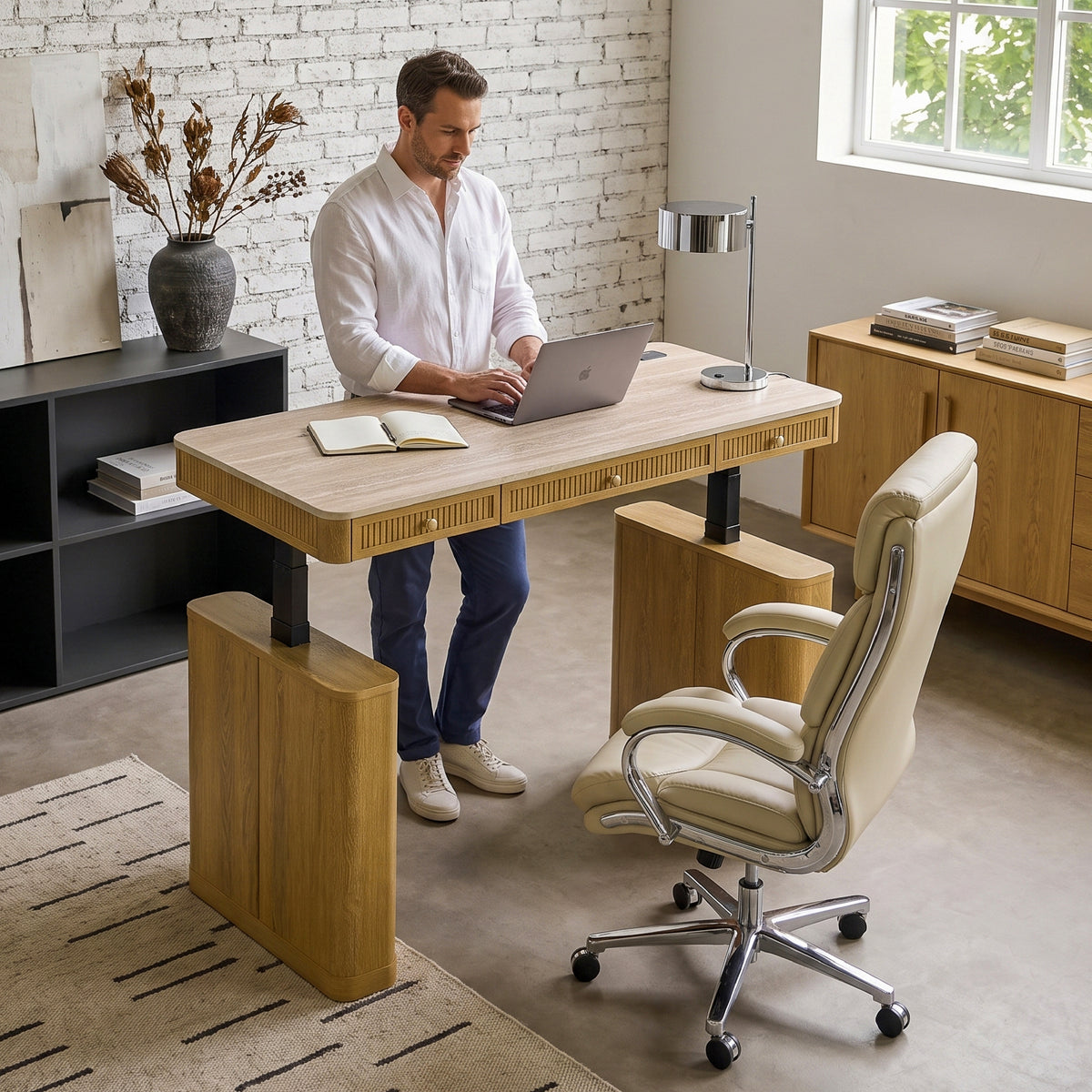 COLAMY VERSE Modern Fluted Electric Adjustable Standing Desk with Storage