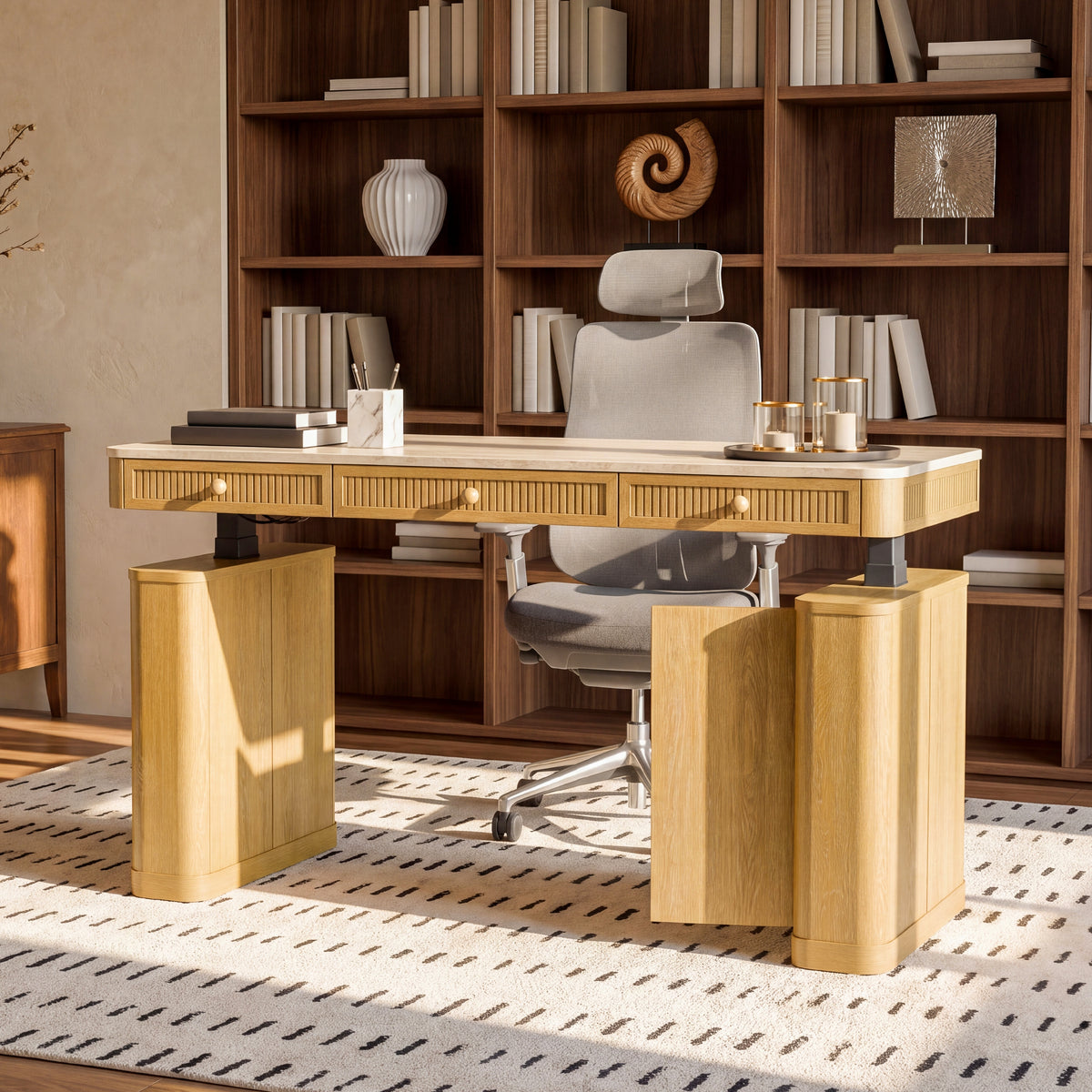 COLAMY VERSE Modern Fluted Electric Adjustable Standing Desk with Storage