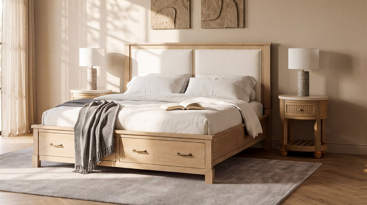 COLAMY VERSE Round Side Table with Drawer & Storage Shelf