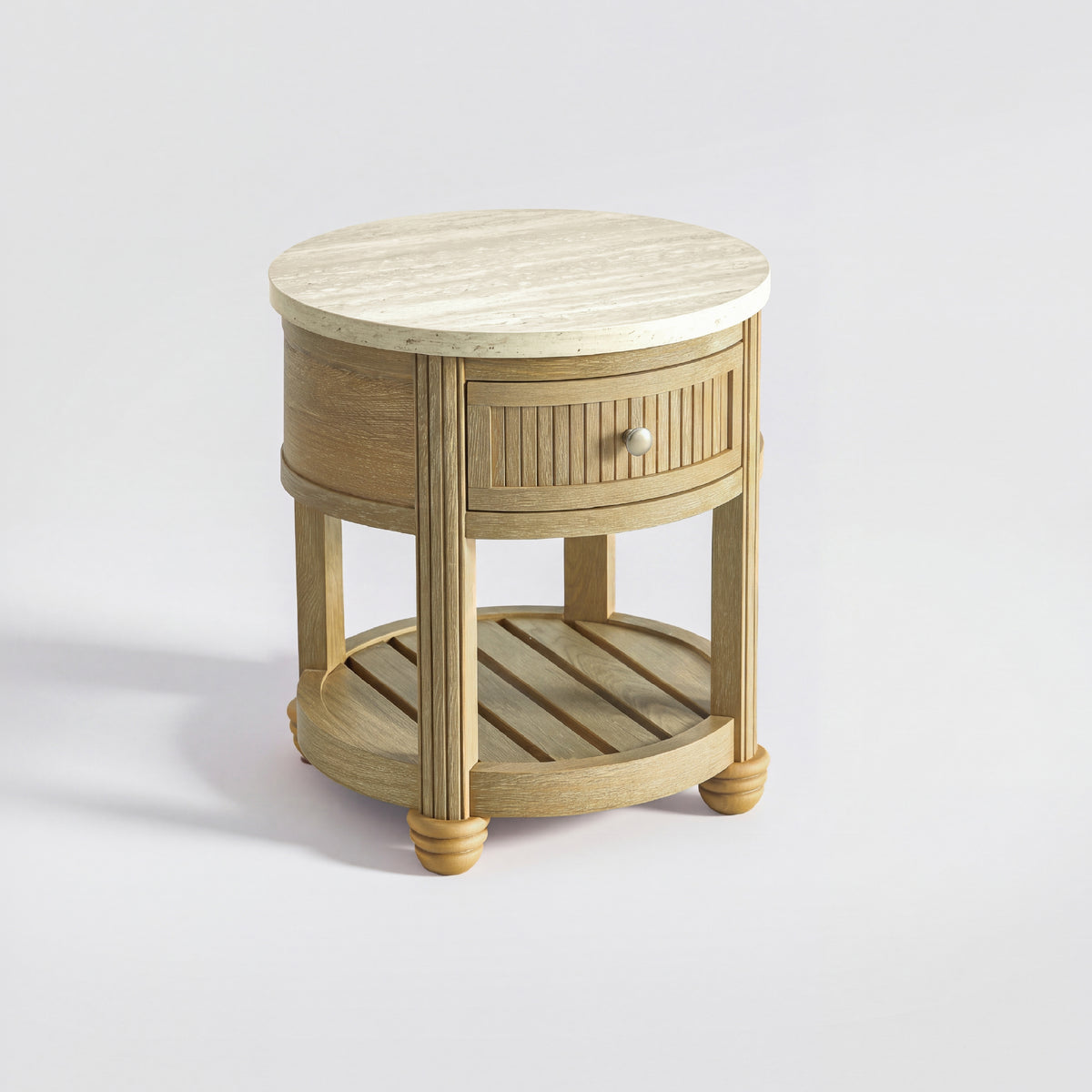 COLAMY VERSE Round End Table with Drawer & Storage Shelf