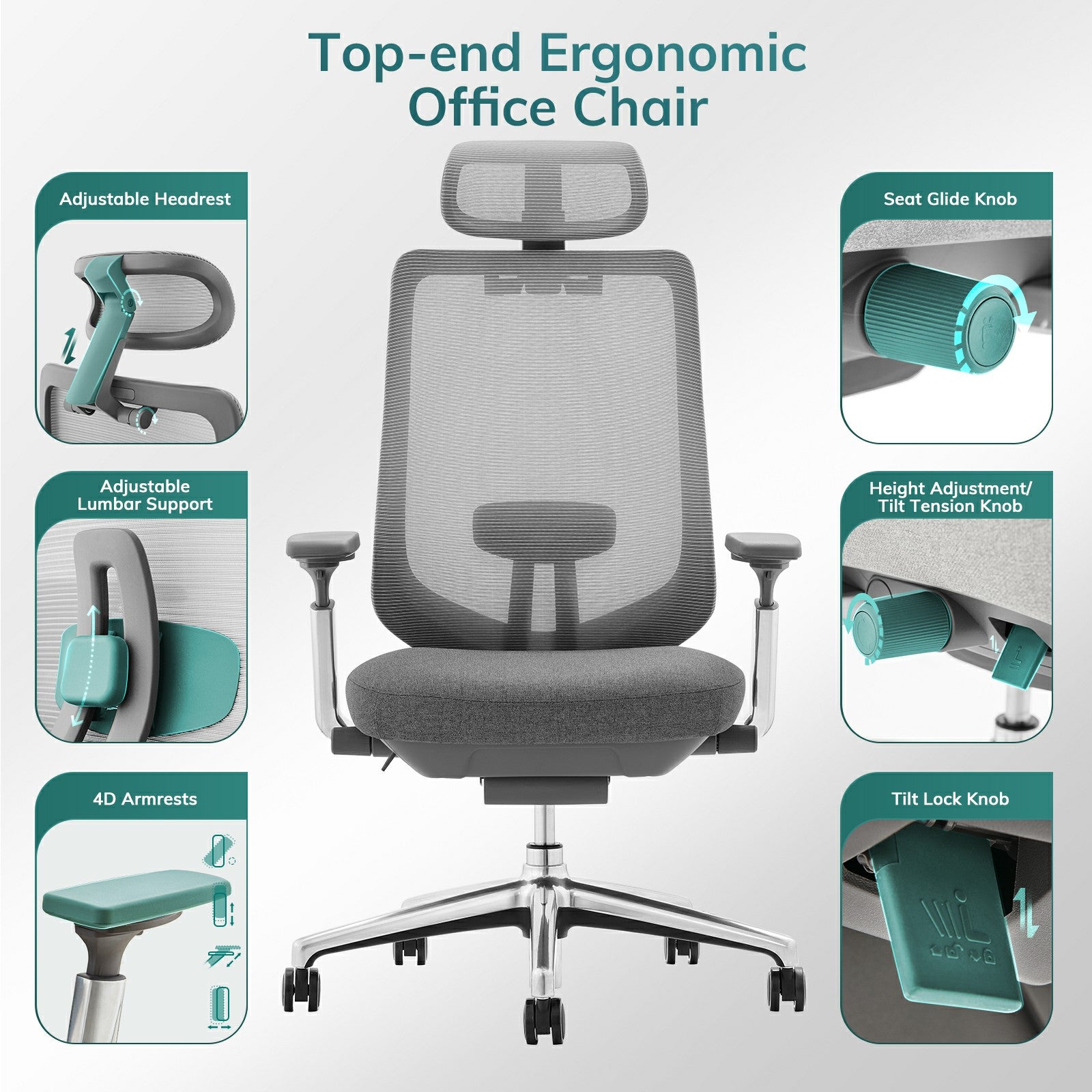 COLAMY ATLAS Ergonomic Mesh Office Chair Cap.300lbs