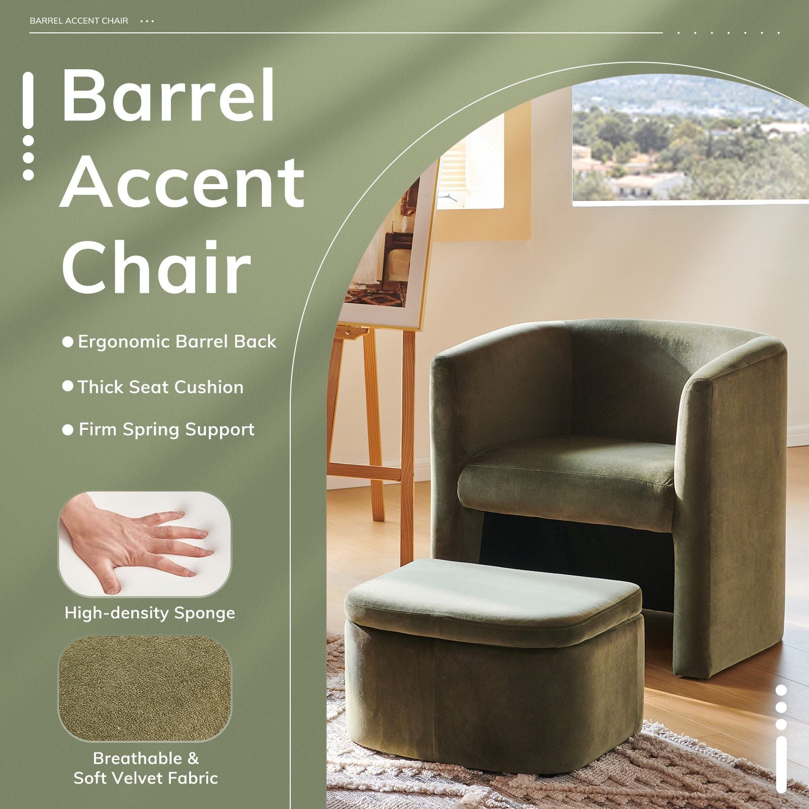 COLAMY Sherpa Barrel Chair Accent Chair with Storage Ottoman Set