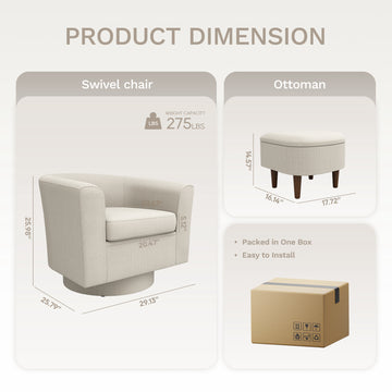 COLAMY Swiveling Accent Chair and Ottoman Set