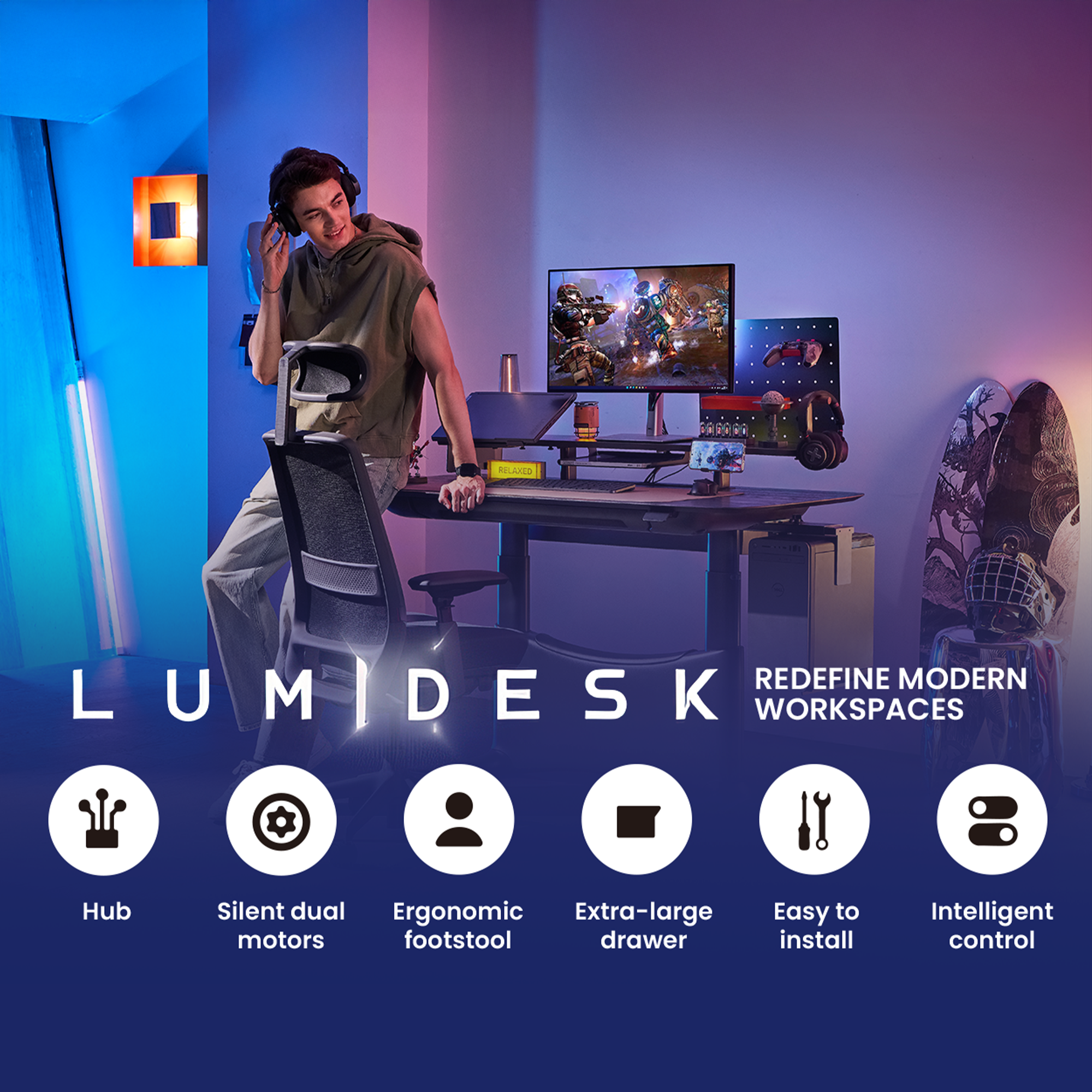 LumiDesk All-in-1 Electric Height Adjustable Desk