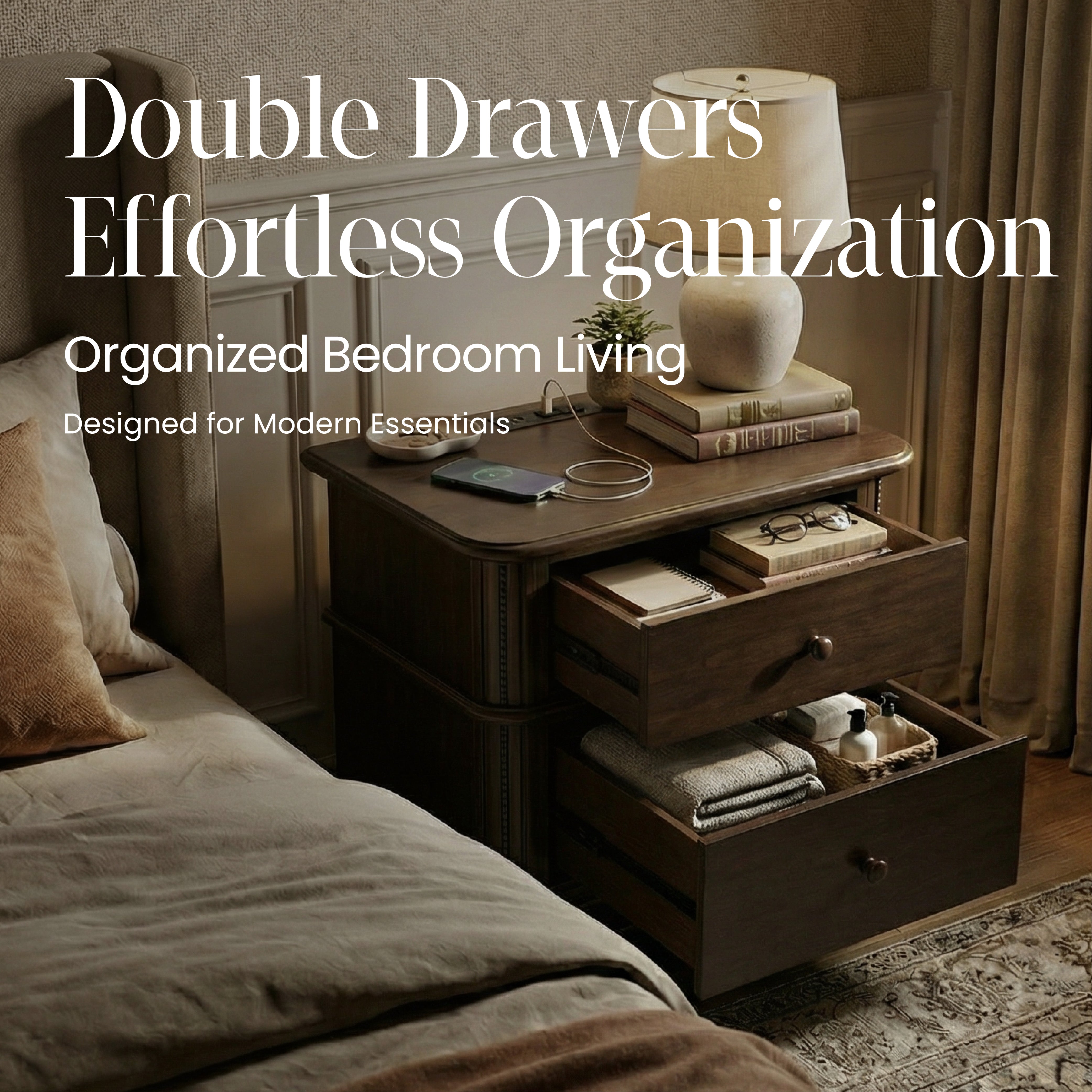 COLAMY ROWAN 2-Drawer Nightstand
