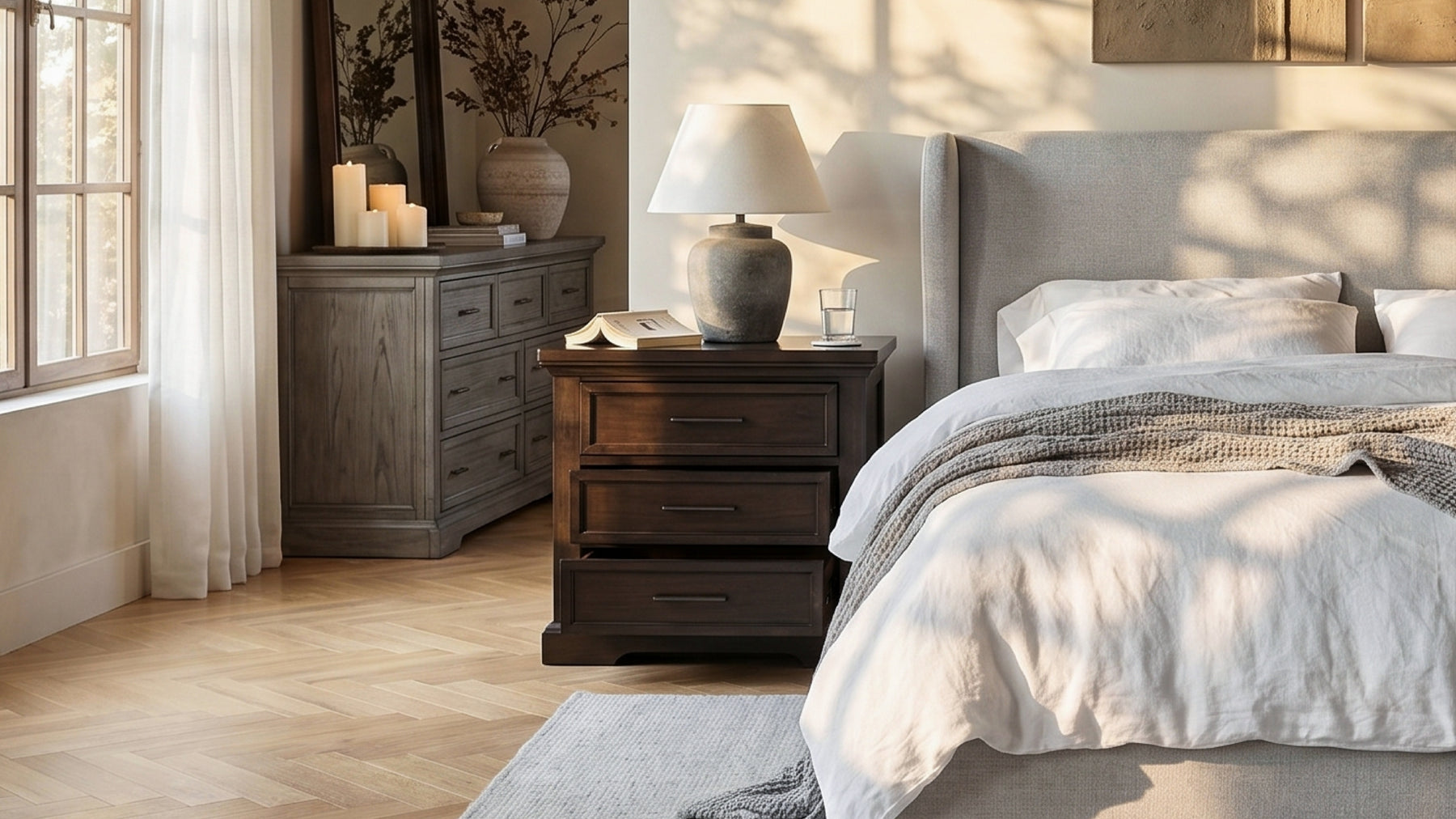 COLAMY HOLLIS 3-Drawer Vintage Nightstand