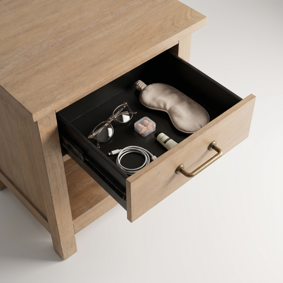COLAMY HUSH Natural Oak Charging Nightstand with USB-C