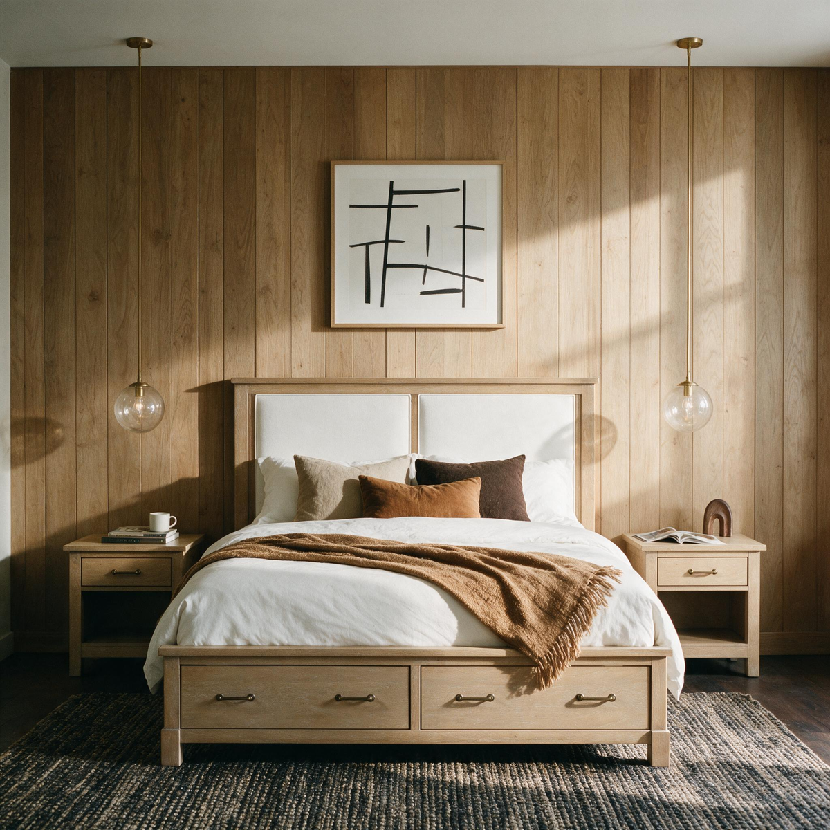 COLAMY HUSH Natural Oak Charging Nightstand with USB-C