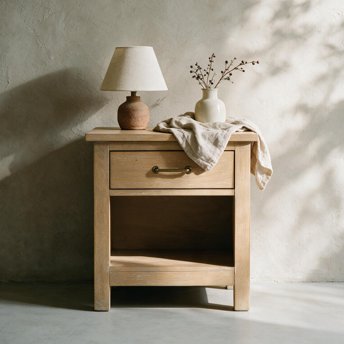 COLAMY HUSH Natural Oak Charging Nightstand with USB-C