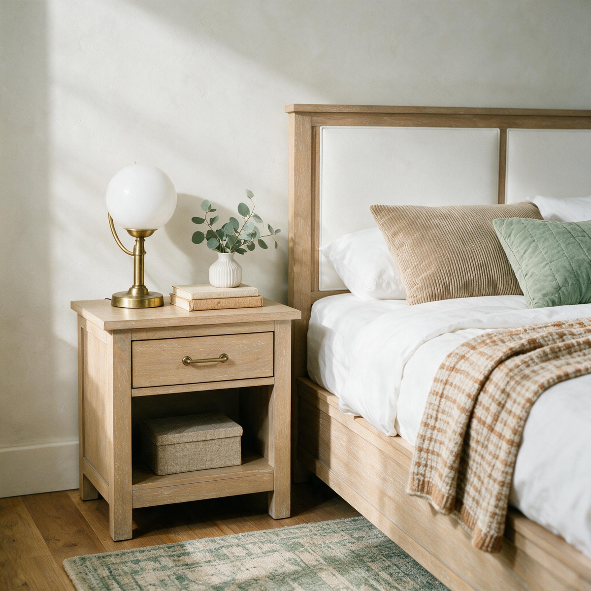 COLAMY HUSH Natural Oak Charging Nightstand with USB-C