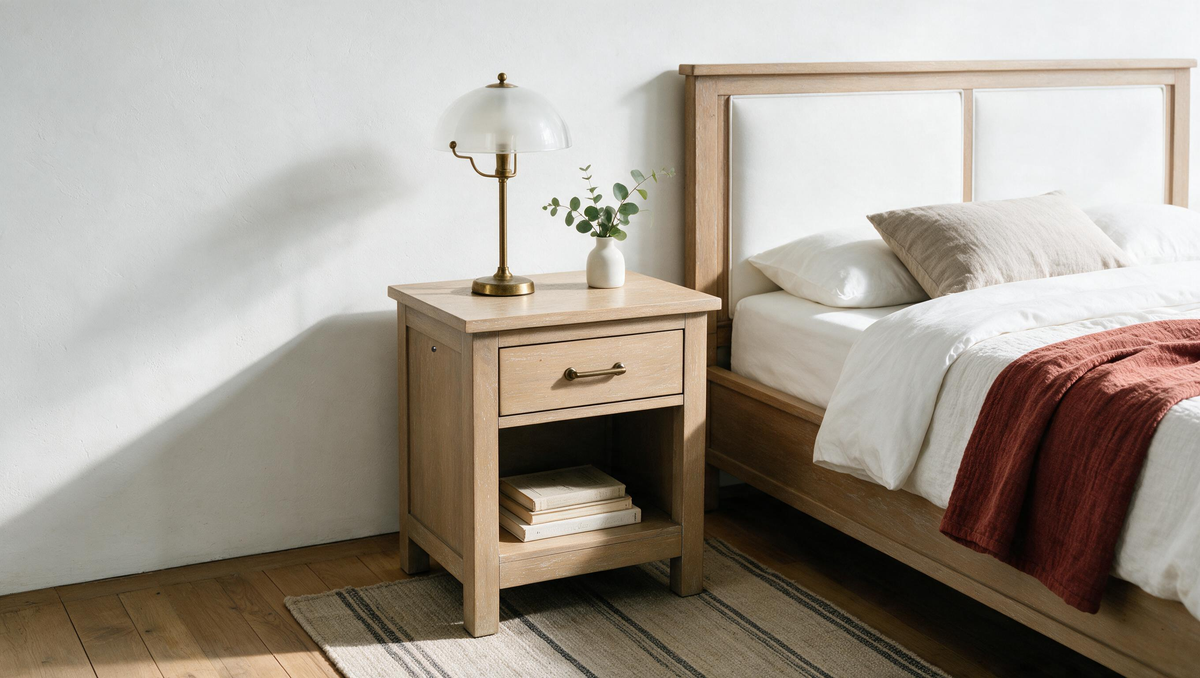 COLAMY HUSH Natural Oak Charging Nightstand with USB-C