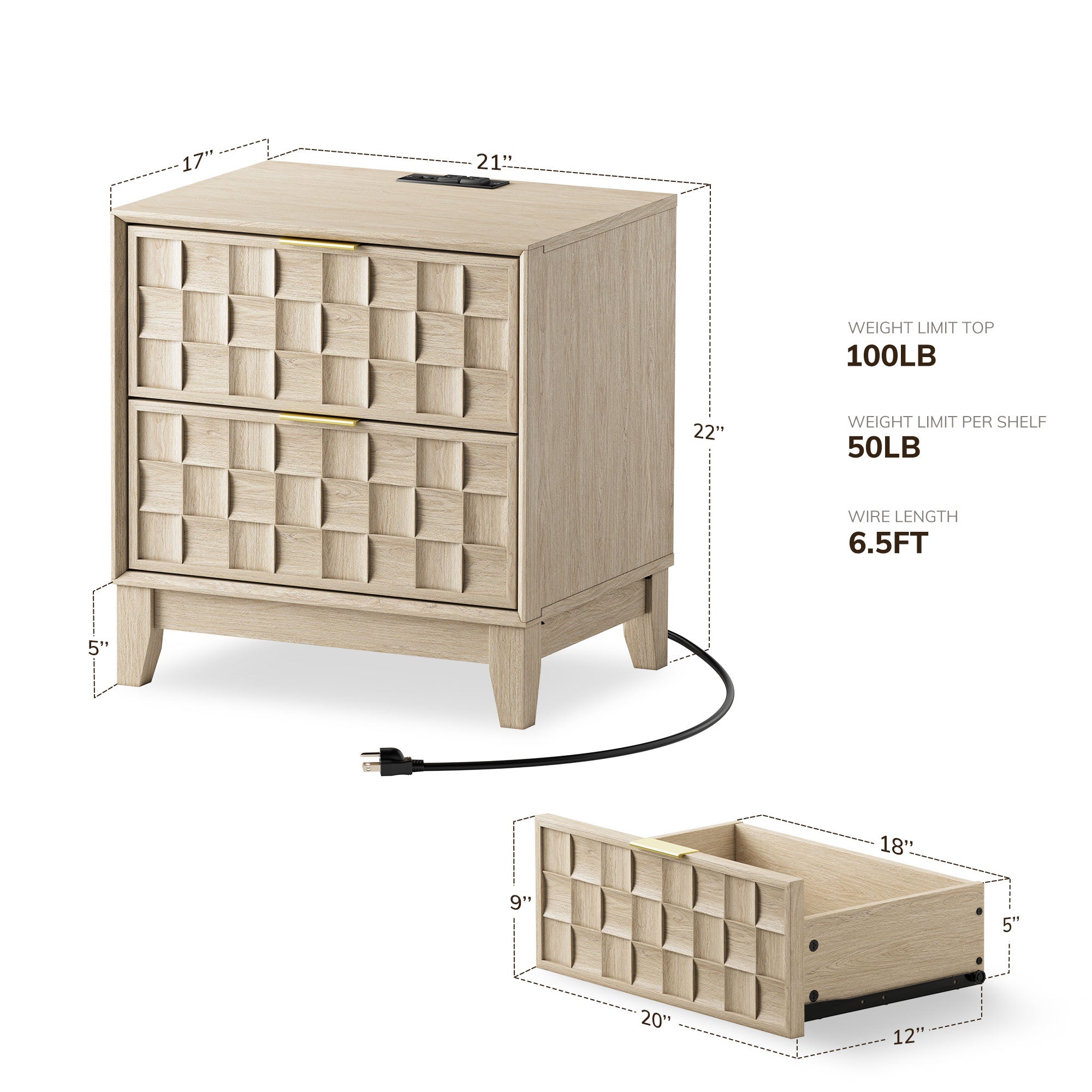 COLAMY Nightstand with Charging Station