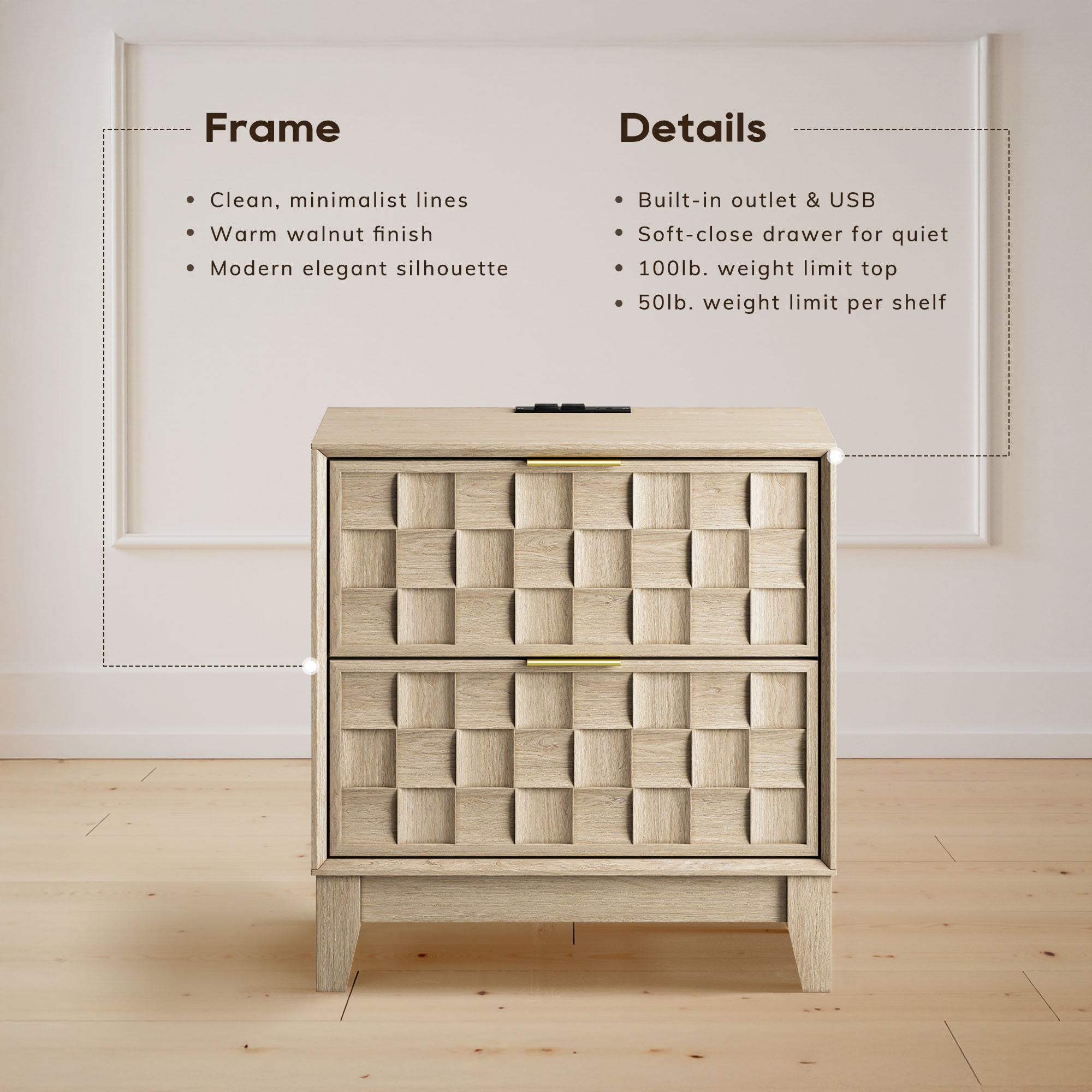 COLAMY Nightstand with Charging Station
