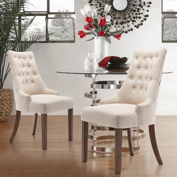 COLAMY Tufted Upholstered Dining Chair Beige Color Wingback Kitchen Chair