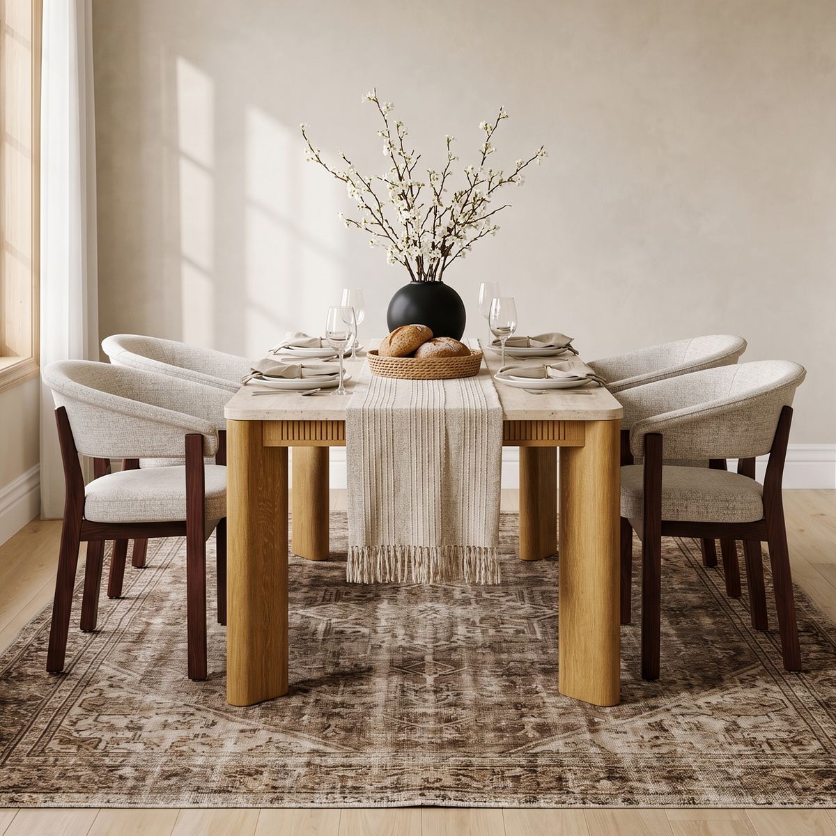 COLAMY VERSE 63" Dining Table for 4-6 with HALO Luxe Fully Assembled Upholstered Dining Chairs Set