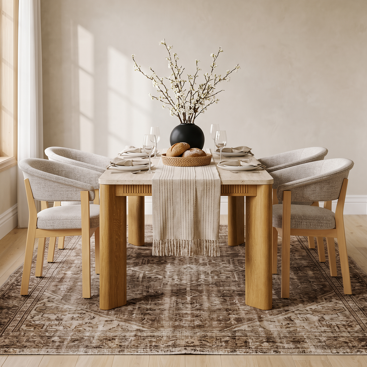 COLAMY VERSE 63" Dining Table for 4-6 with HALO Luxe Fully Assembled Upholstered Dining Chairs Set
