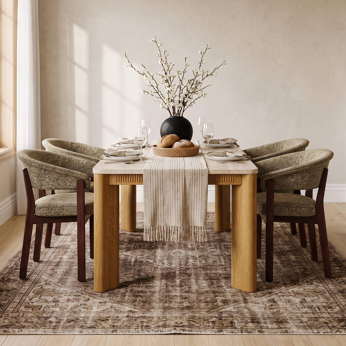 COLAMY VERSE 63" Dining Table for 4-6 with HALO Luxe Fully Assembled Upholstered Dining Chairs Set