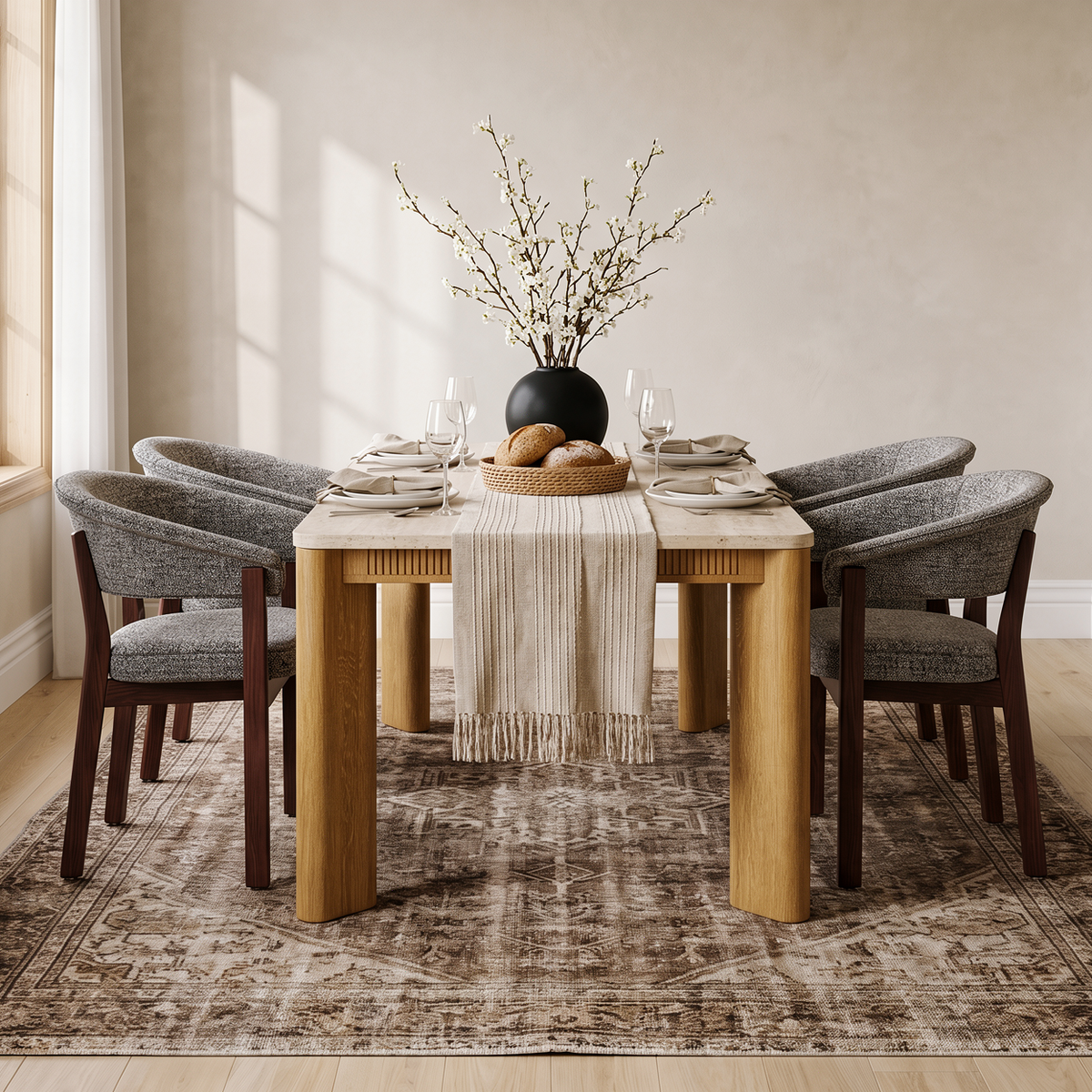 COLAMY VERSE 63" Dining Table for 4-6 with HALO Luxe Fully Assembled Upholstered Dining Chairs Set