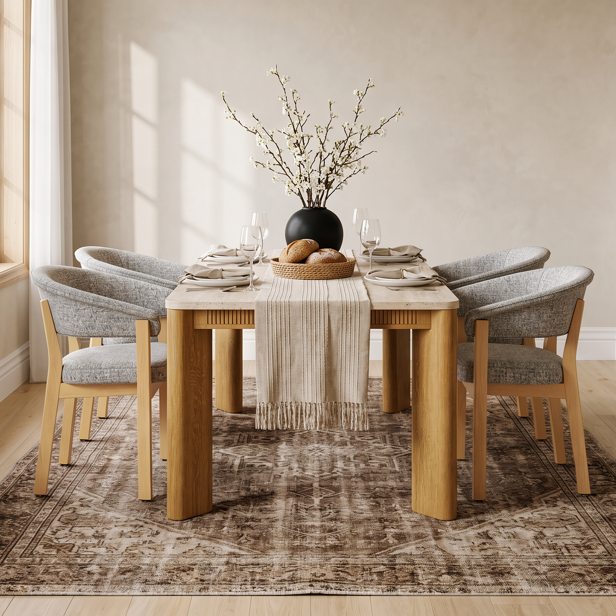 COLAMY VERSE 63" Dining Table for 4-6 with HALO Luxe Fully Assembled Upholstered Dining Chairs Set