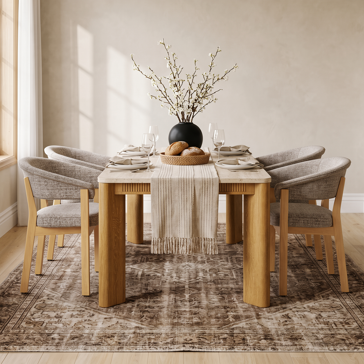 COLAMY VERSE 63" Dining Table for 4-6 with HALO Luxe Fully Assembled Upholstered Dining Chairs Set