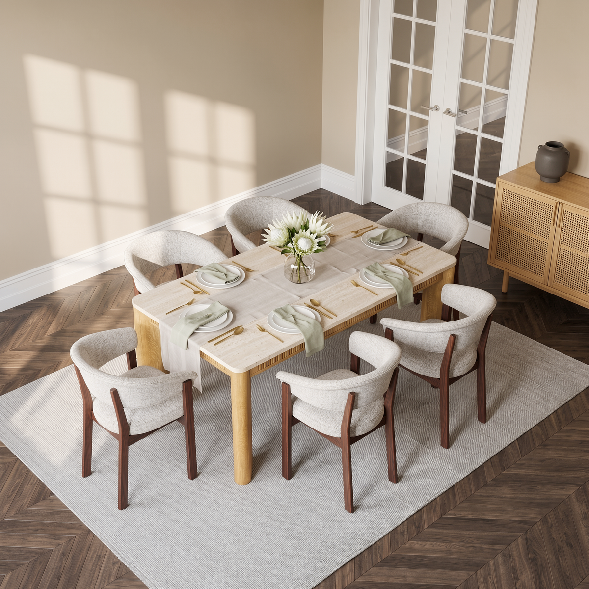 COLAMY VERSE 63" Dining Table with HALO Luxe Fully Assembled Upholstered Dining Chairs Set for 4-6