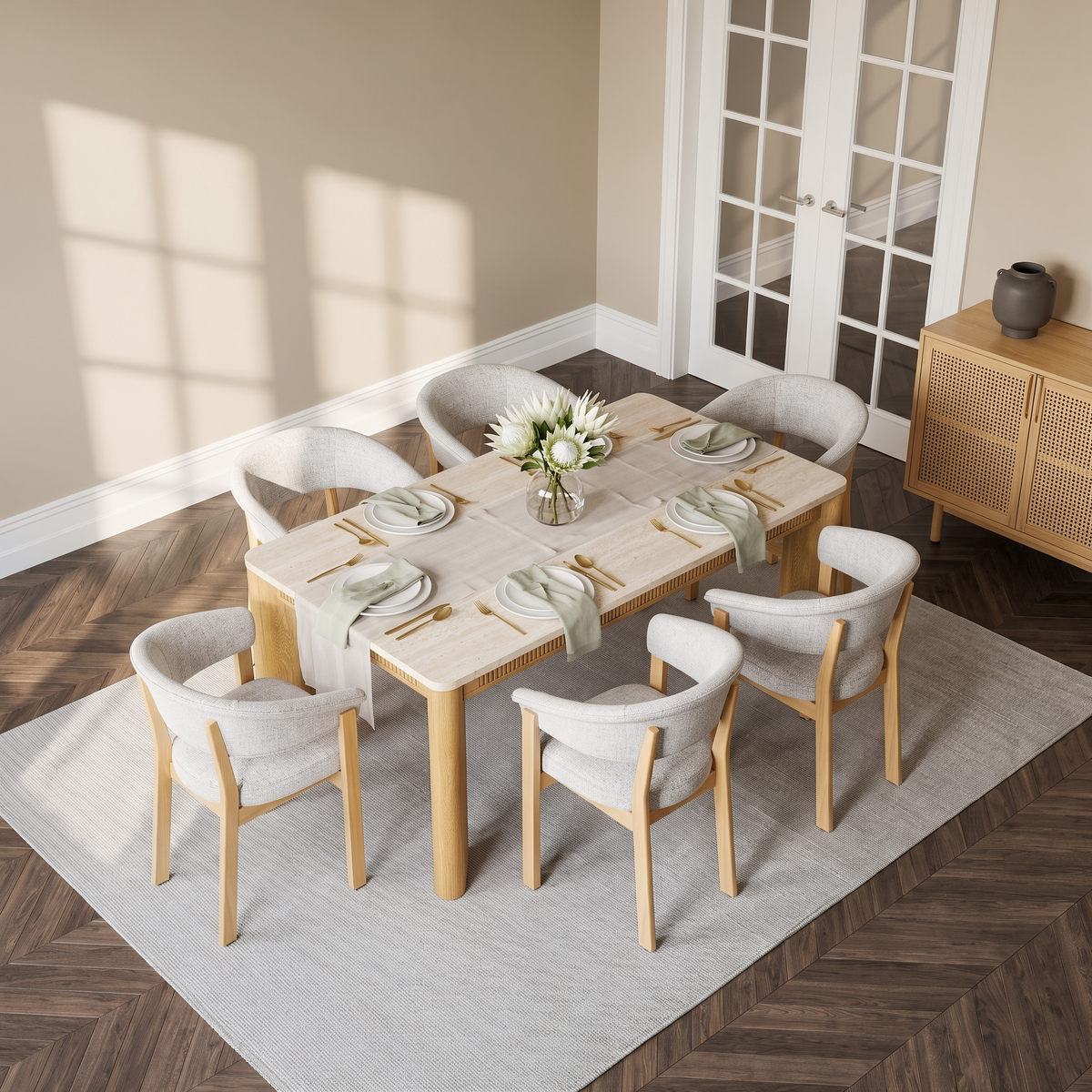 COLAMY VERSE 63" Dining Table with HALO Luxe Fully Assembled Upholstered Dining Chairs Set for 4-6