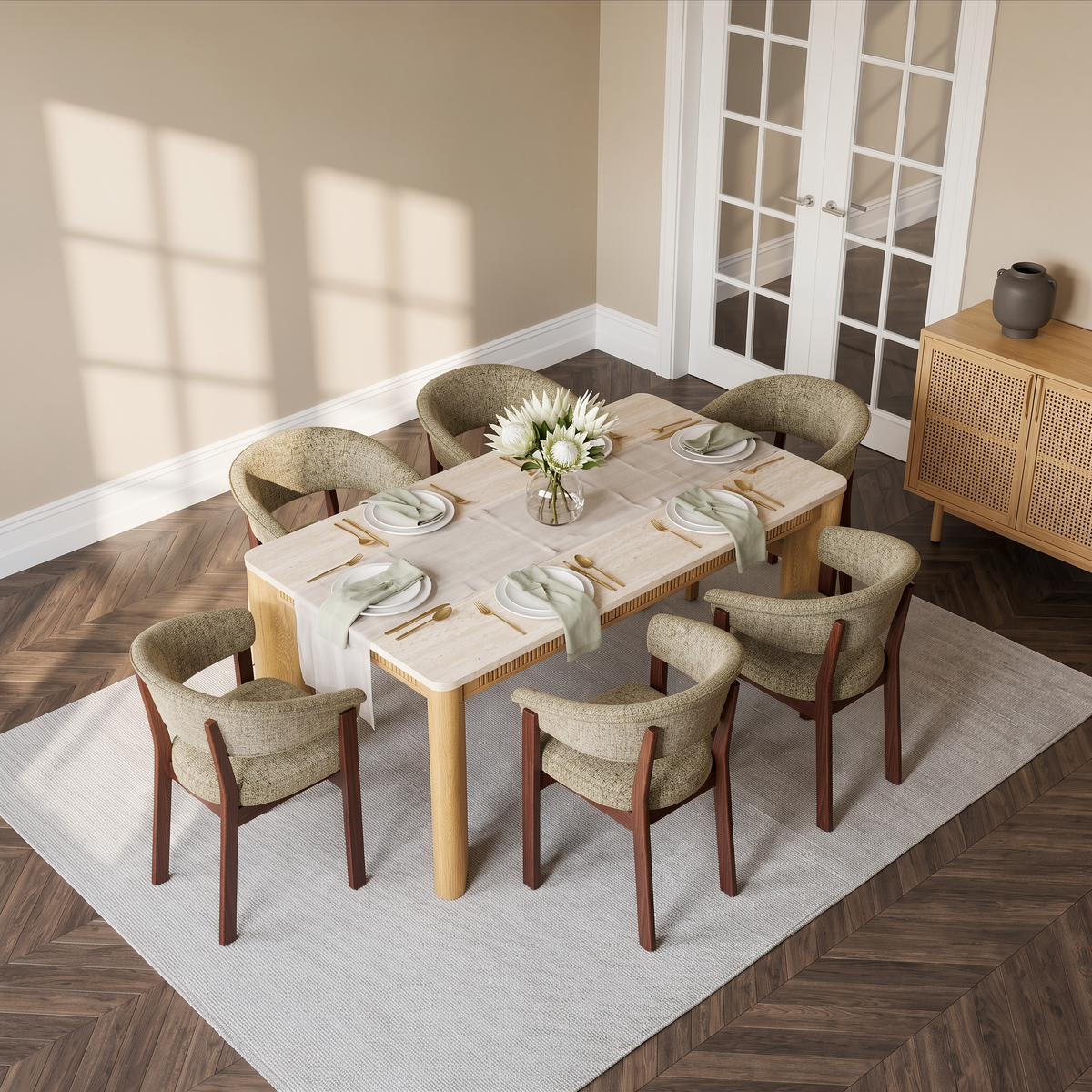COLAMY VERSE 63" Dining Table with HALO Luxe Fully Assembled Upholstered Dining Chairs Set for 4-6