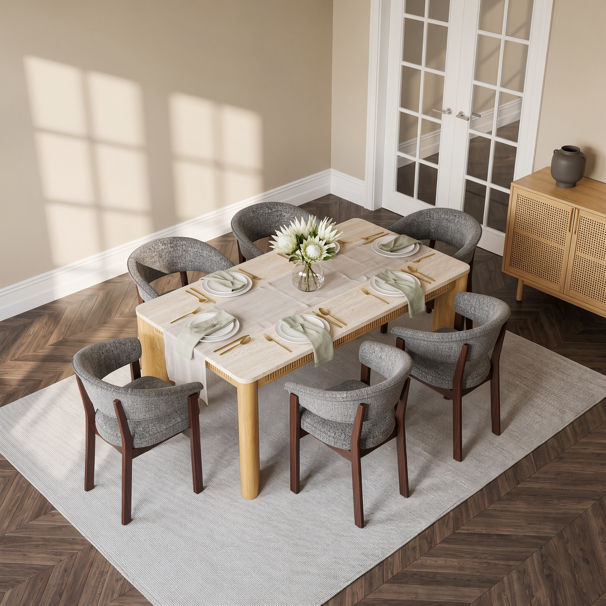 COLAMY VERSE 63" Dining Table with HALO Luxe Fully Assembled Upholstered Dining Chairs Set for 4-6